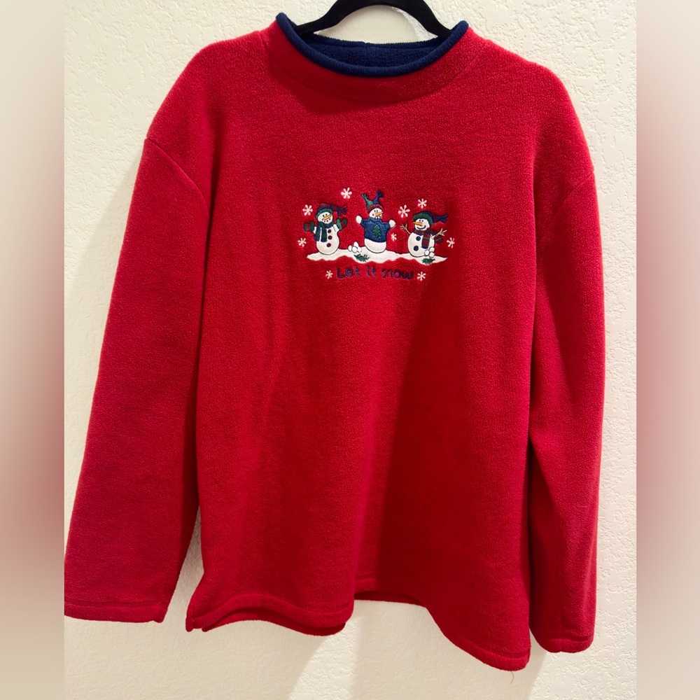 Croft and Barrow Red Snowman Fleece Pullover